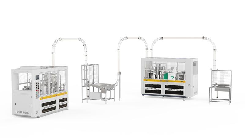 MYC-OCM22 Paper Cup Machine connect MYC-DW100 Cup Sleeve Machine With hot melt glue Solution