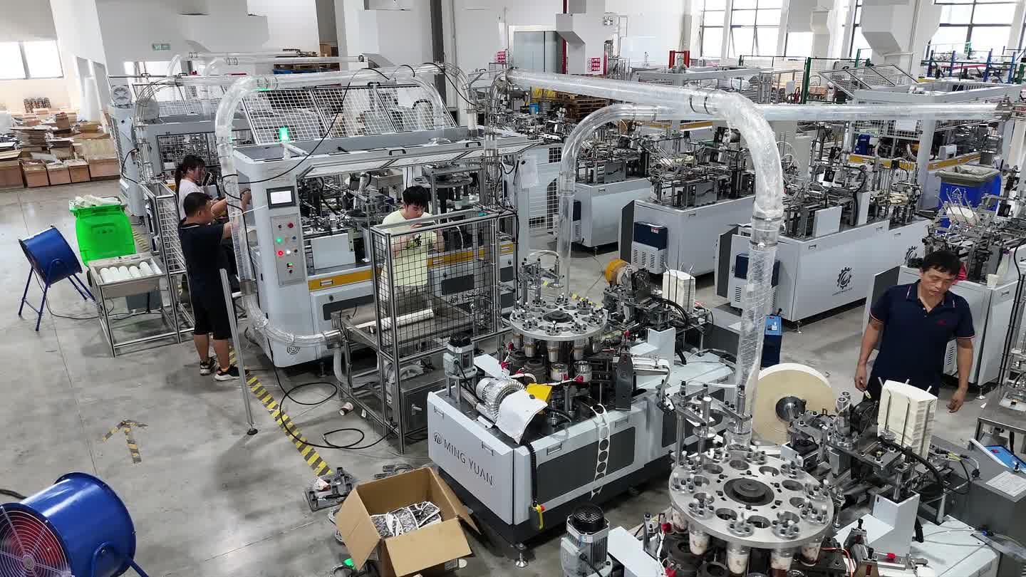 Overview of the linked double wall paper cup production line with MYC-OCM100 and MYC-DW100