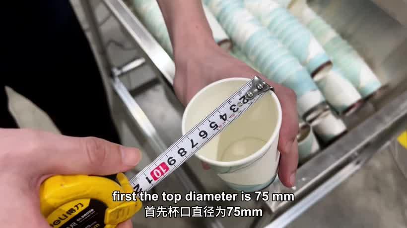 Measuring the 75 mm top diameter of the 6 oz double wall paper cup